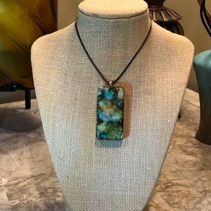 NWT handmade green & brown domino necklace.